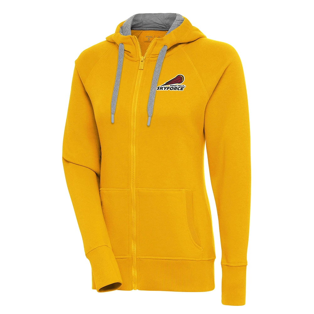 Women's Antigua Yellow Sioux Falls Skyforce Victory Full-Zip Hoodie