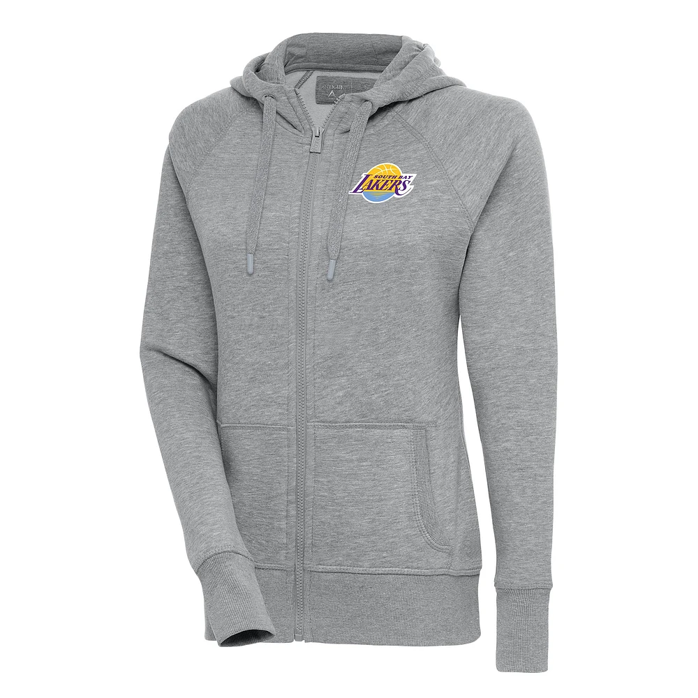 Women's Antigua Heather Gray South Bay Lakers Victory Full-Zip Hoodie