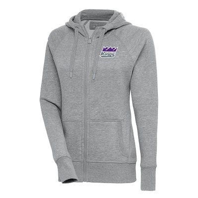 Women's Antigua Heather Gray Stockton Kings Victory Full-Zip Hoodie
