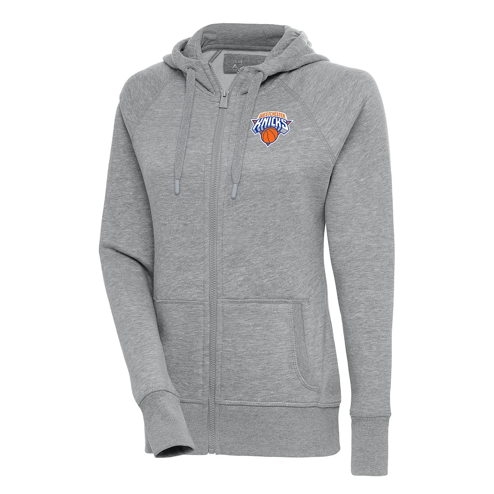 Women's Antigua Heather Gray Westchester Knicks Victory Full-Zip Hoodie