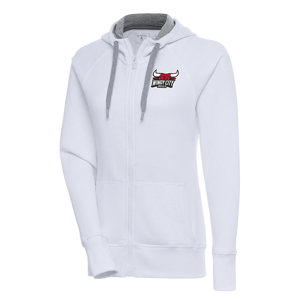 Women's Antigua White Windy City Bulls Victory Full-Zip Hoodie
