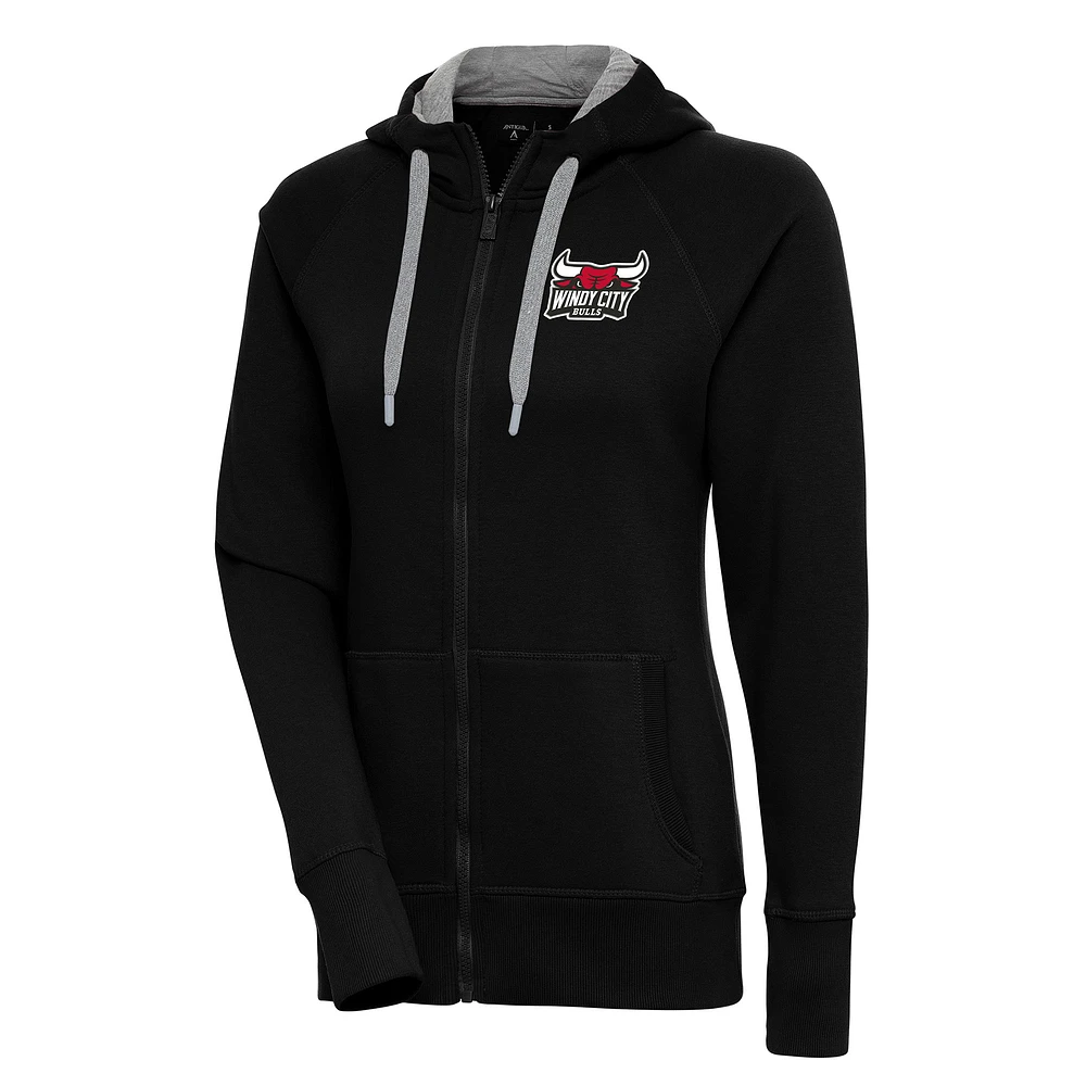 Women's Antigua Black Windy City Bulls Victory Full-Zip Hoodie