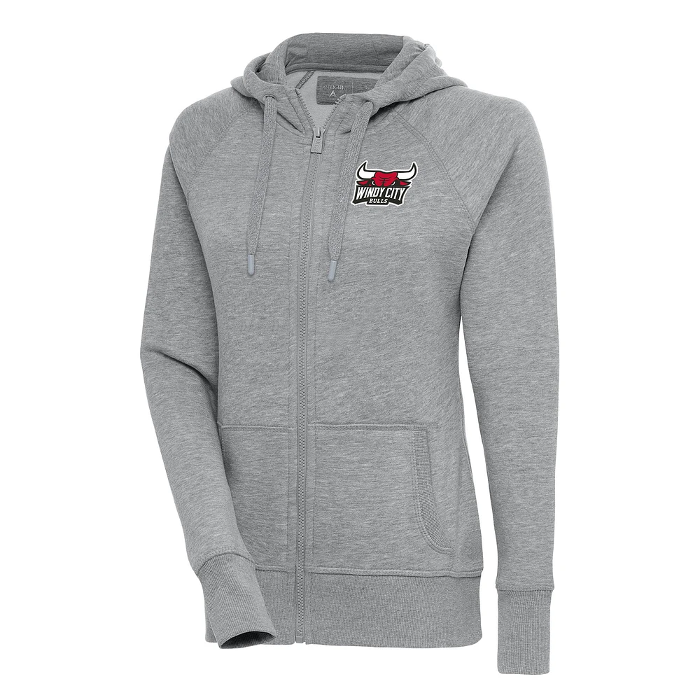 Women's Antigua Heather Gray Windy City Bulls Victory Full-Zip Hoodie