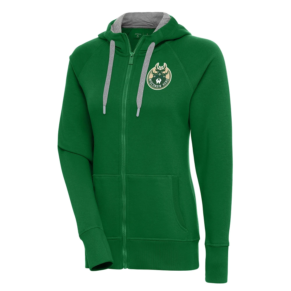 Women's Antigua Hunter Green Wisconsin Herd Victory Full-Zip Hoodie