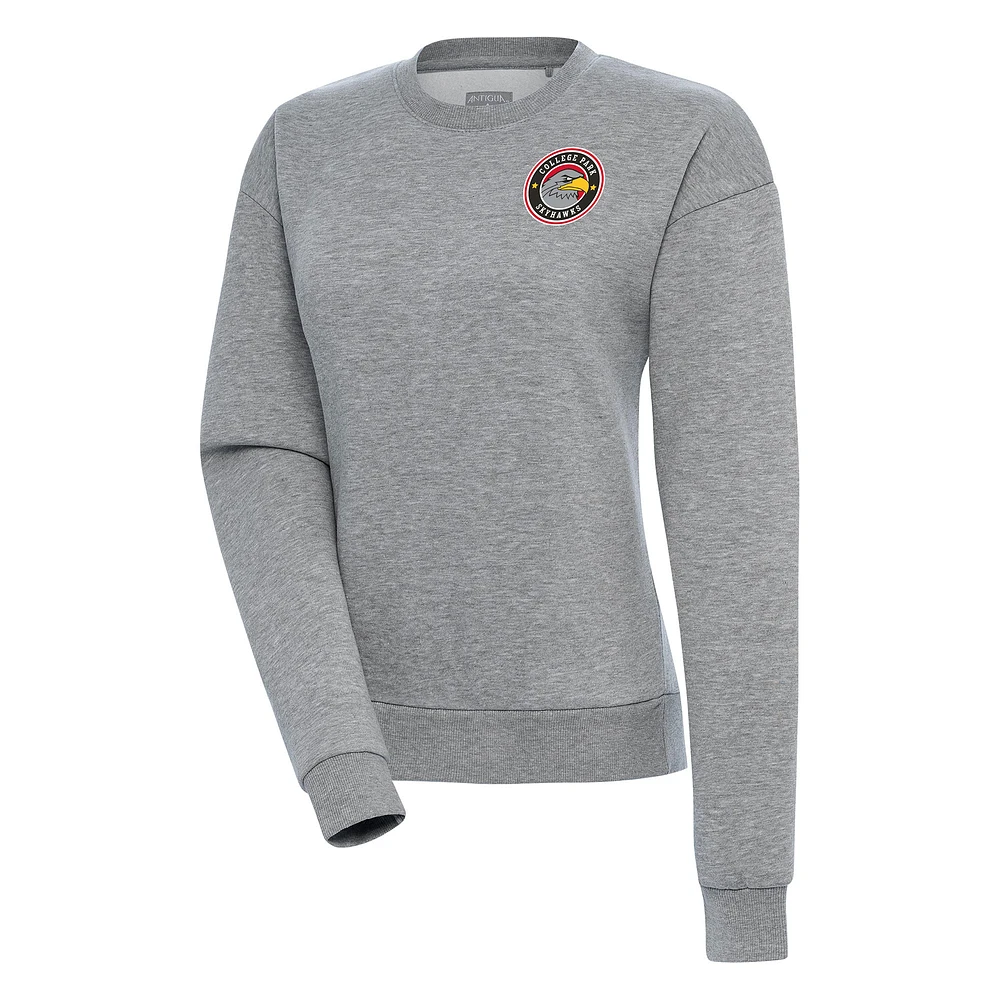 Women's Antigua Heather Gray College Park Skyhawks Victory Pullover Sweatshirt