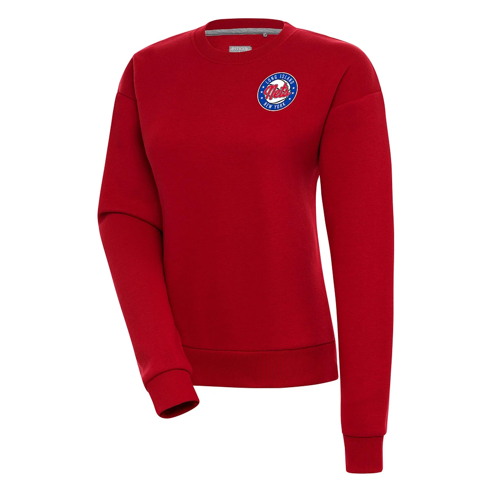 Women's Antigua Red Long Island Nets Victory Pullover Sweatshirt