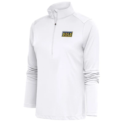 Women's Antigua White Grand Rapids Gold Tribute Half-Zip Pullover Top