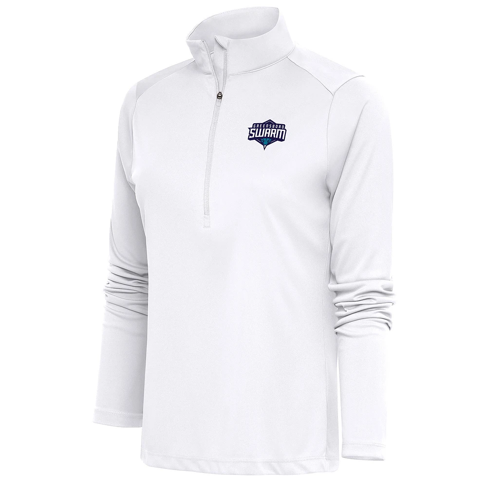 Women's Antigua White Greensboro Swarm Tribute Half-Zip Pullover Top