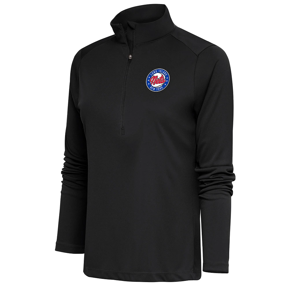 Women's Antigua Charcoal Long Island Nets Tribute Half-Zip Pullover Top