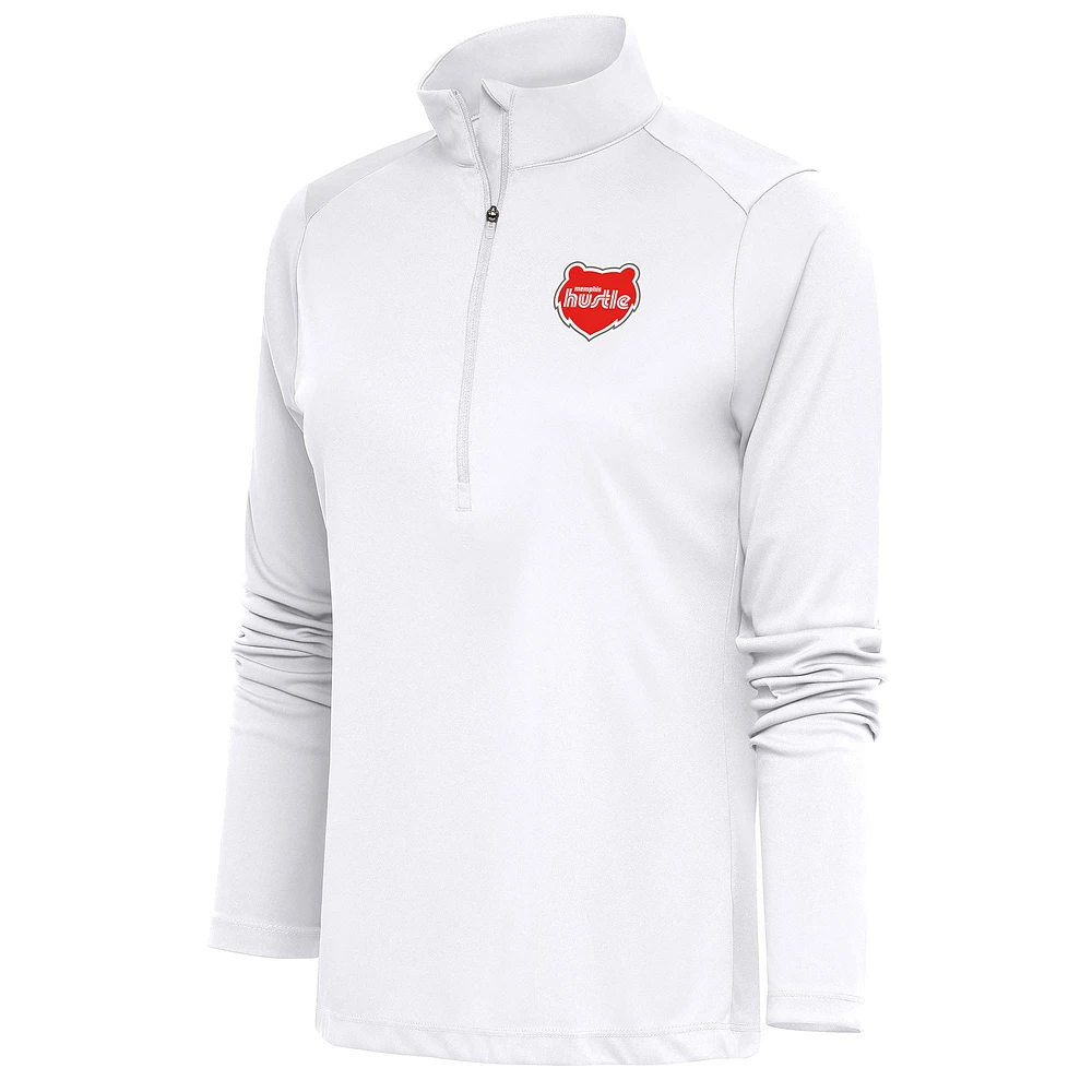 Women's Antigua White Memphis Hustle Tribute Half-Zip Pullover Top