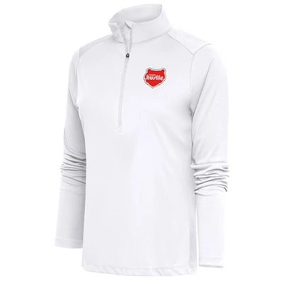 Women's Antigua White Memphis Hustle Tribute Half-Zip Pullover Top