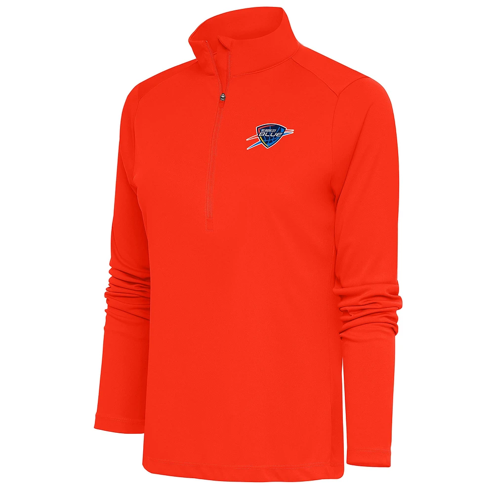Women's Antigua Orange Oklahoma City Blue Tribute Half-Zip Pullover Top