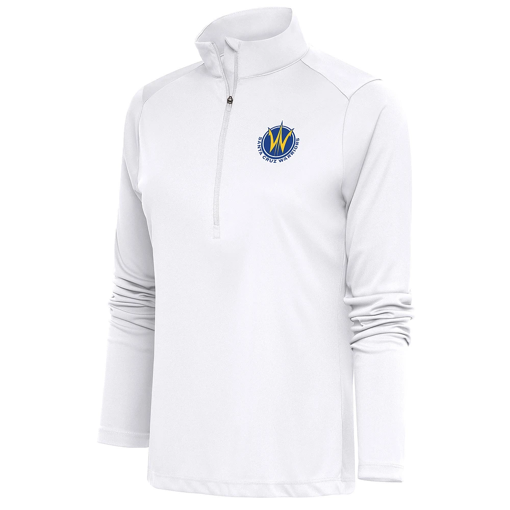 Women's Antigua White Santa Cruz Warriors Tribute Half-Zip Pullover Top