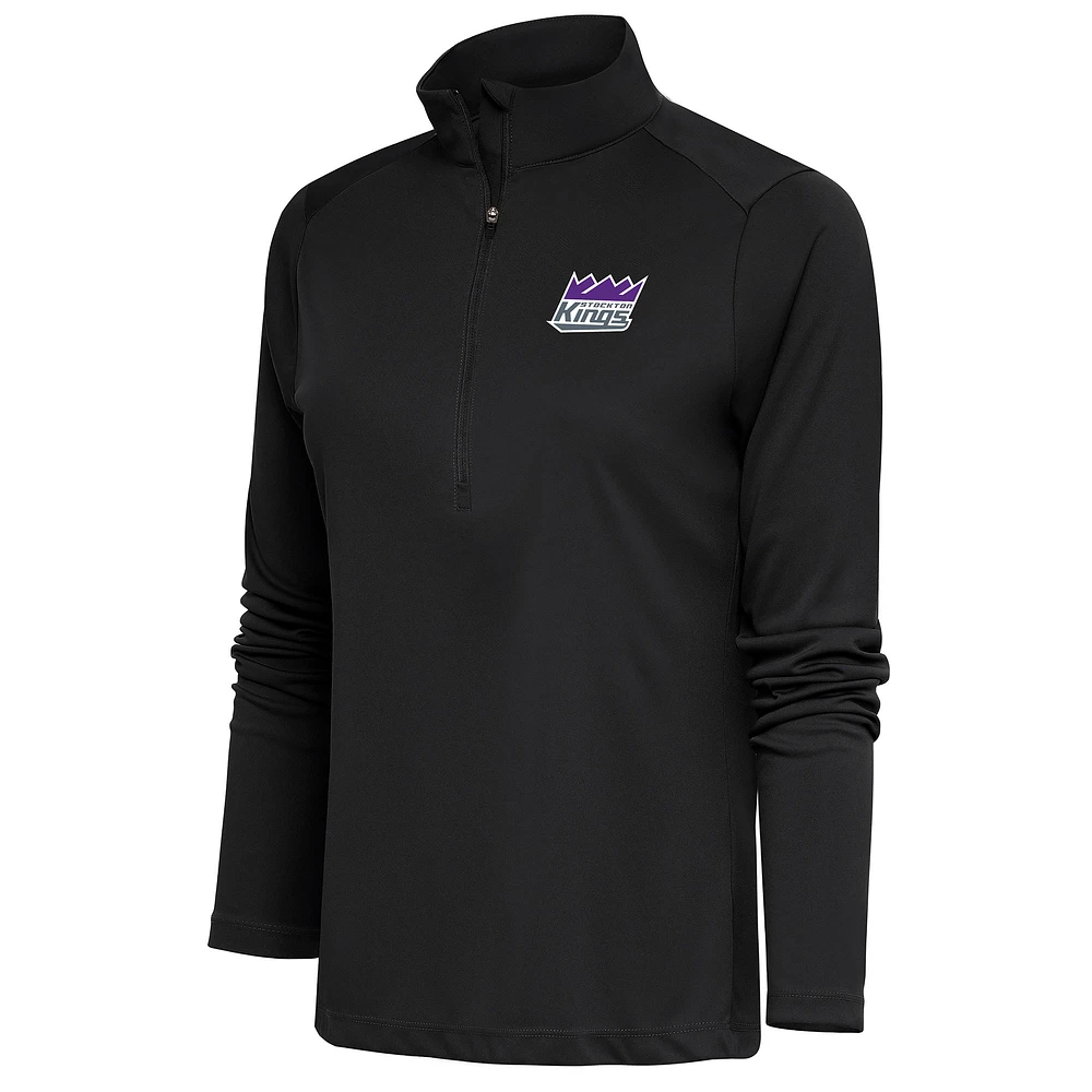 Women's Antigua Charcoal Stockton Kings Tribute Half-Zip Pullover Top