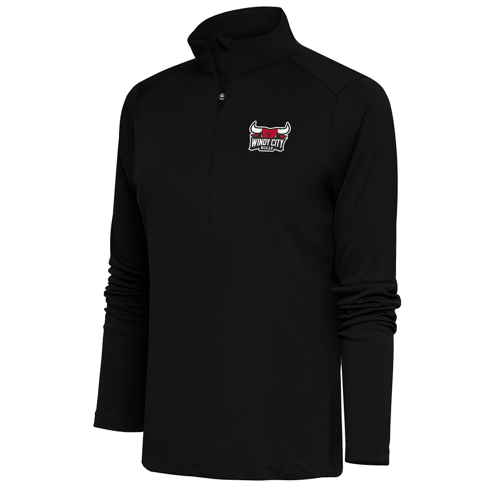Women's Antigua Black Windy City Bulls Tribute Half-Zip Pullover Top