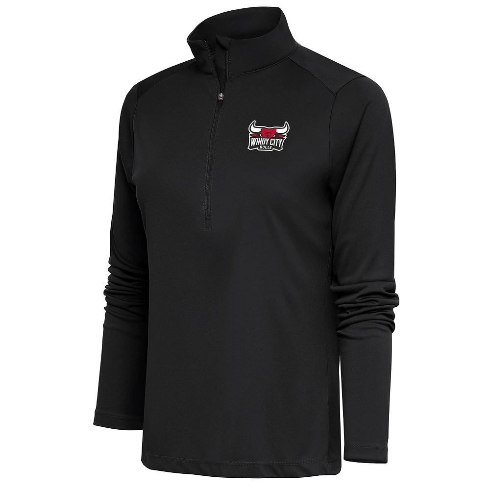Women's Antigua Charcoal Windy City Bulls Tribute Half-Zip Pullover Top