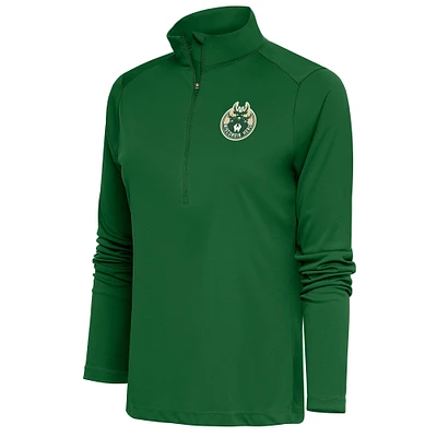 Women's Antigua Hunter Green Wisconsin Herd Tribute Half-Zip Pullover Top
