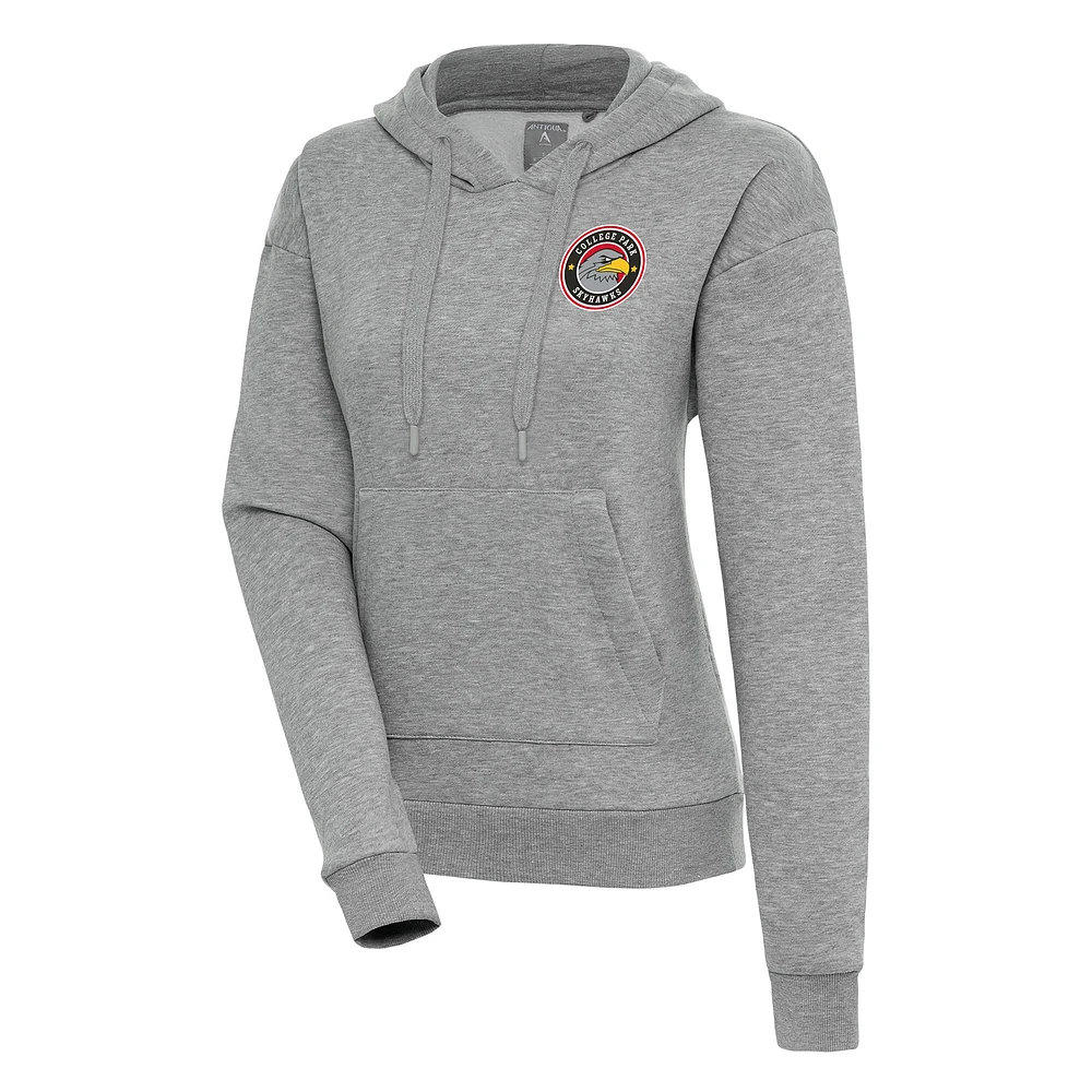 Women's Antigua Heather Gray College Park Skyhawks Victory Pullover Hoodie