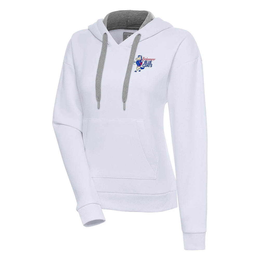 Women's Antigua White Delaware Blue Coats Victory Pullover Hoodie