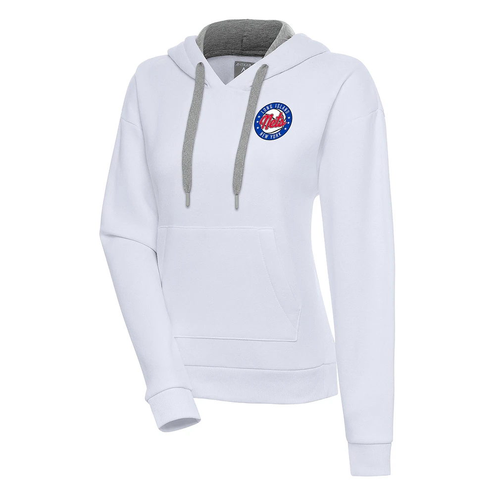 Women's Antigua White Long Island Nets Victory Pullover Hoodie
