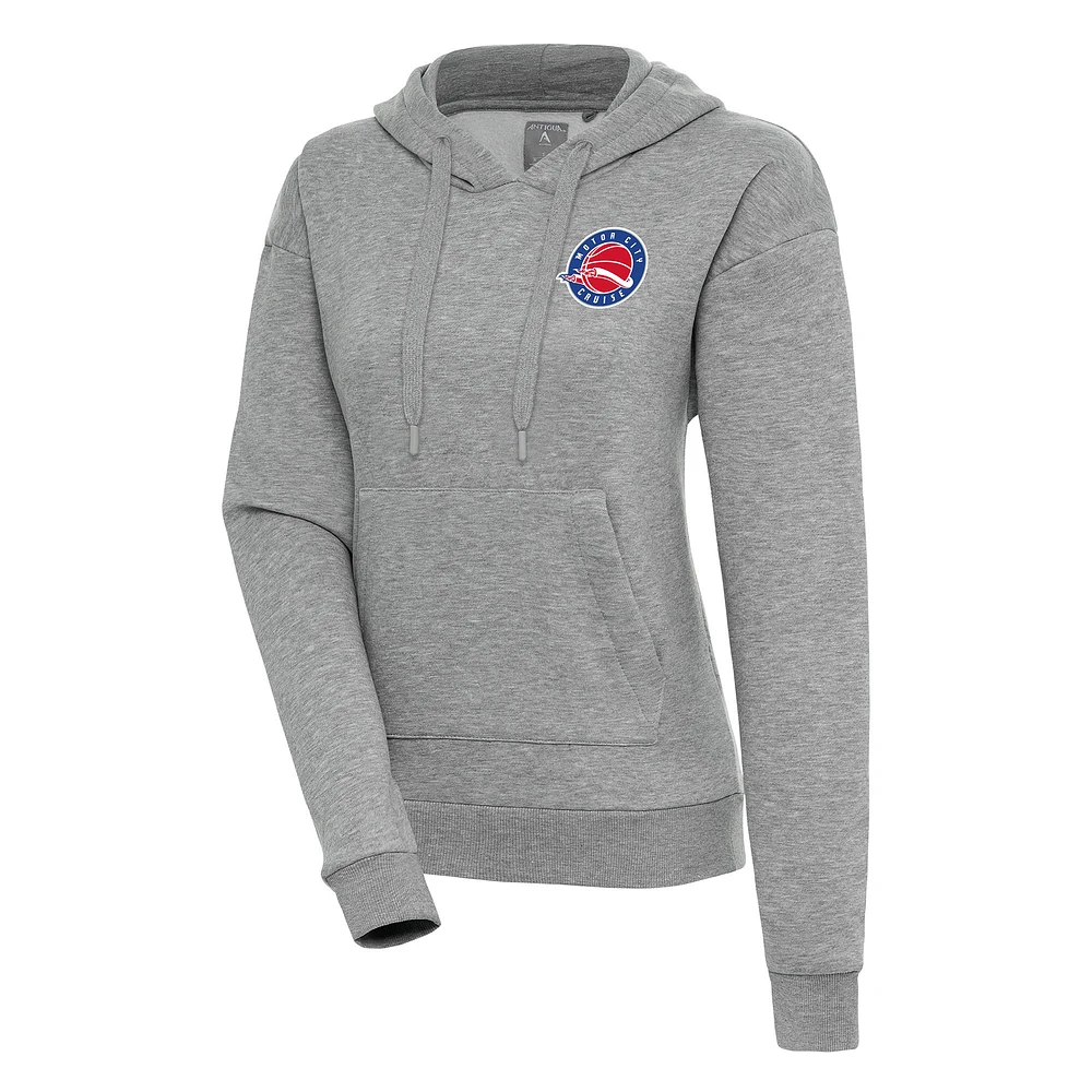 Women's Antigua Heather Gray Motor City Cruise Victory Pullover Hoodie