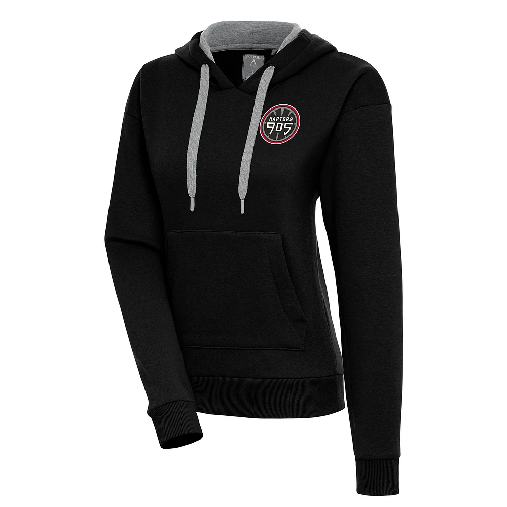 Women's Antigua Black Raptors 905 Victory Pullover Hoodie