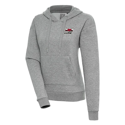 Women's Antigua Heather Gray Windy City Bulls Victory Pullover Hoodie