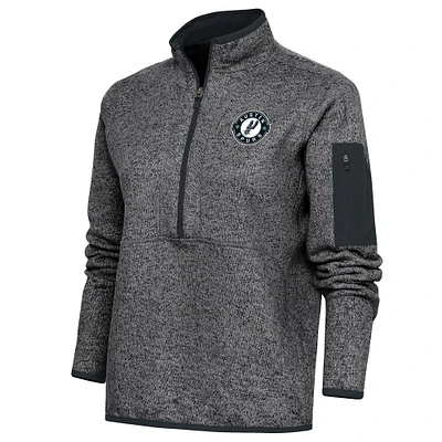 Women's Antigua Heather Charcoal Austin Spurs Fortune Half-Zip Pullover Jacket
