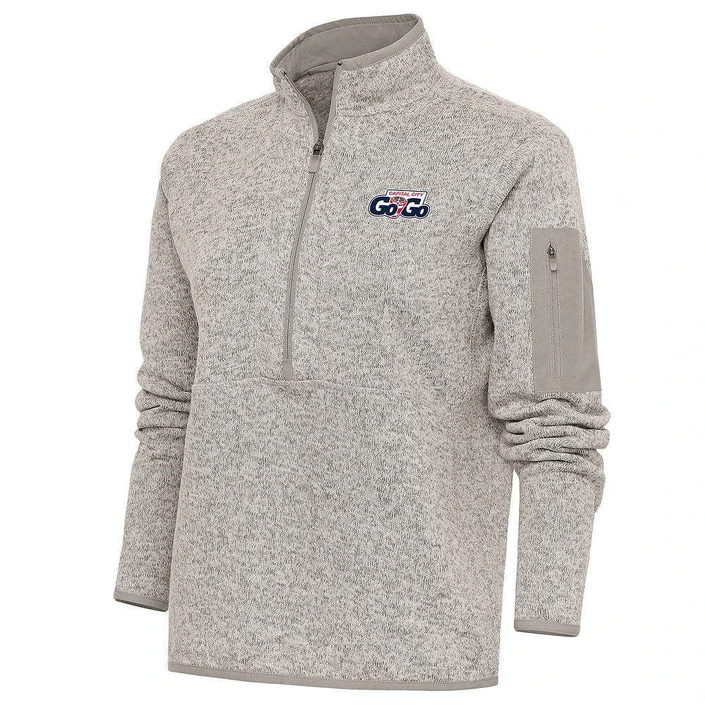 Women's Antigua Oatmeal Capital City Go-Go Fortune Half-Zip Pullover Jacket