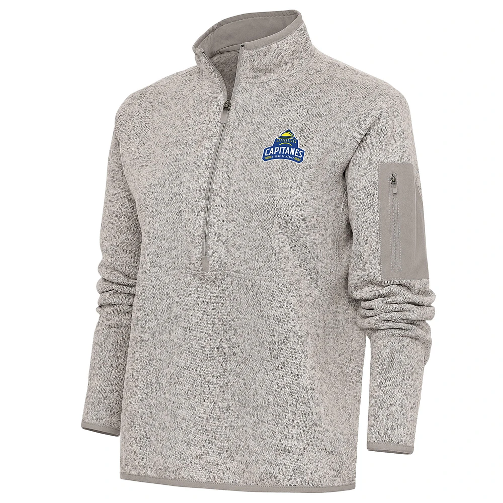 Women's Antigua Oatmeal Capitanes de Ciudad Mexico Fortune Half-Zip Pullover Jacket