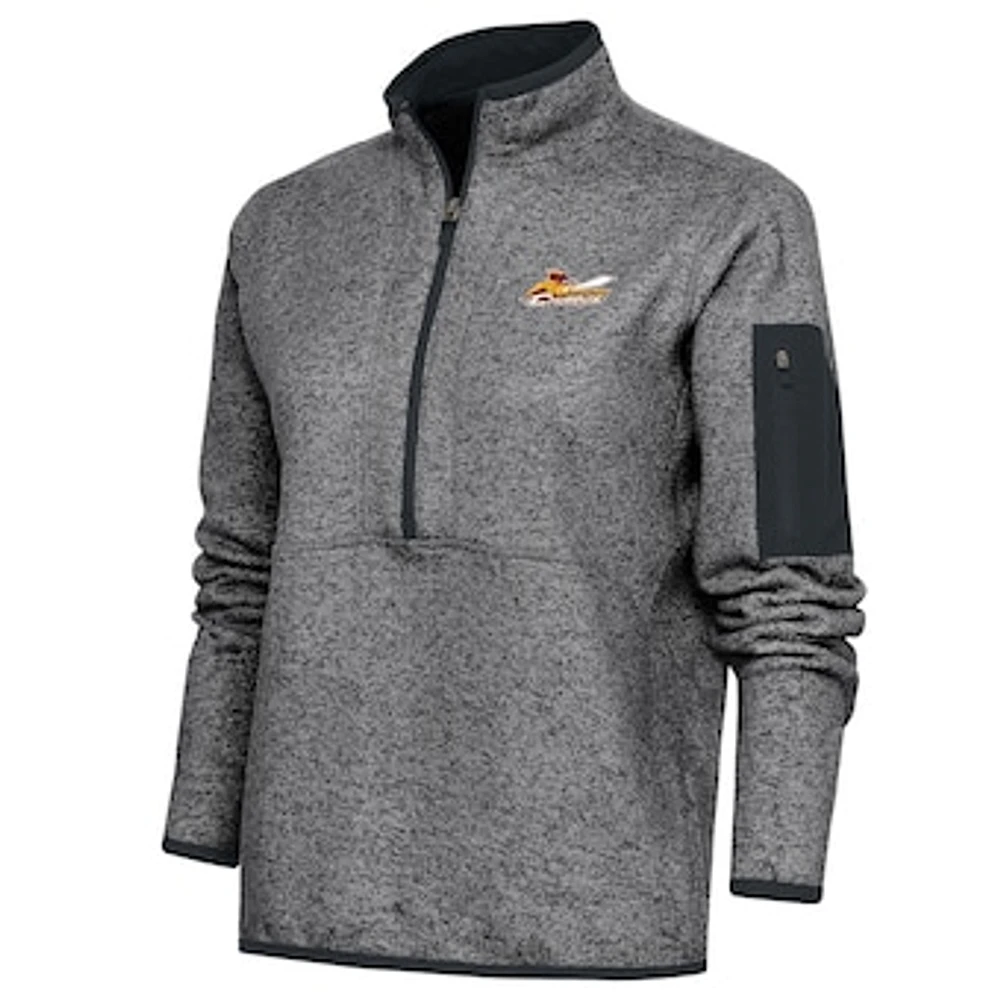 Women's Antigua Heather Charcoal Cleveland Charge Fortune Half-Zip Pullover Jacket