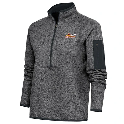 Women's Antigua Heather Charcoal Cleveland Charge Fortune Half-Zip Pullover Jacket