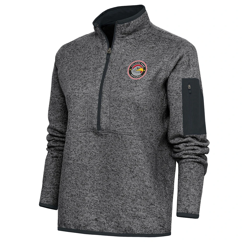 Women's Antigua Heather Charcoal College Park Skyhawks Fortune Half-Zip Pullover Jacket
