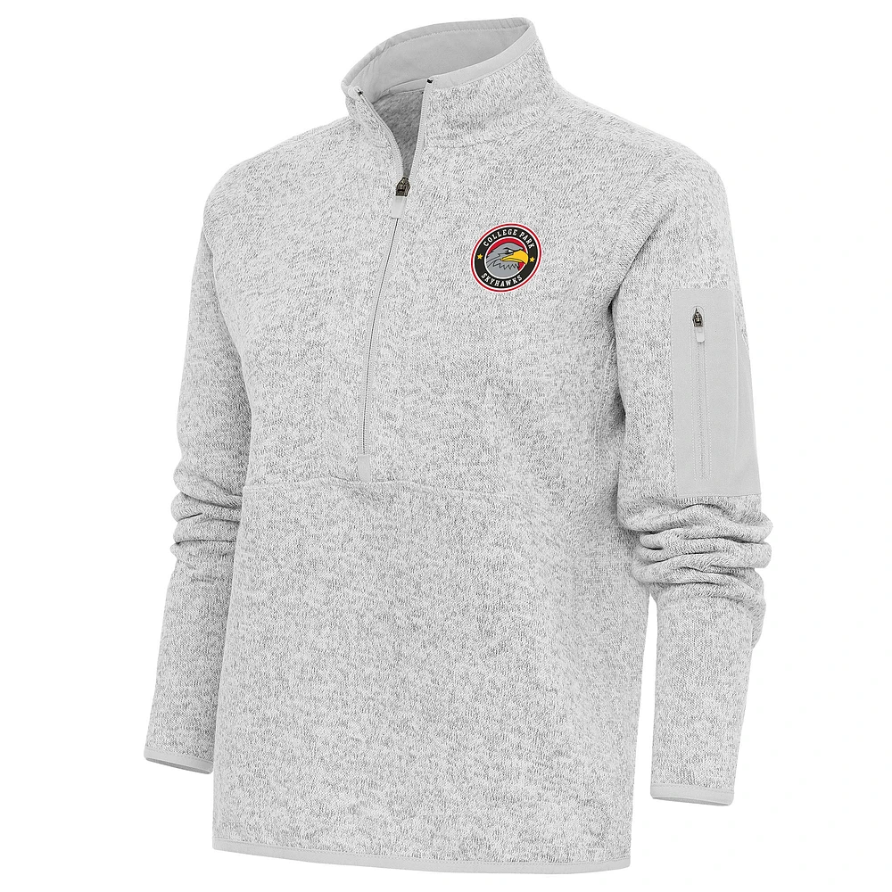 Women's Antigua Heather Gray College Park Skyhawks Fortune Half-Zip Pullover Jacket