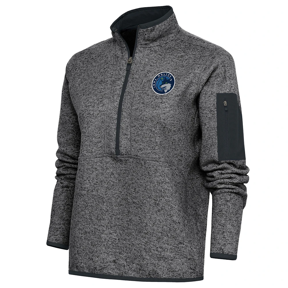 Women's Antigua Heather Charcoal Iowa Wolves Fortune Half-Zip Pullover Jacket