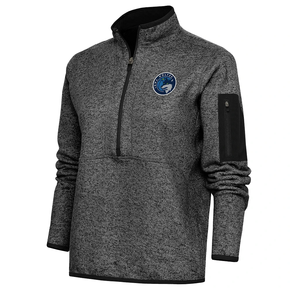 Women's Antigua Heather Black Iowa Wolves Fortune Half-Zip Pullover Jacket