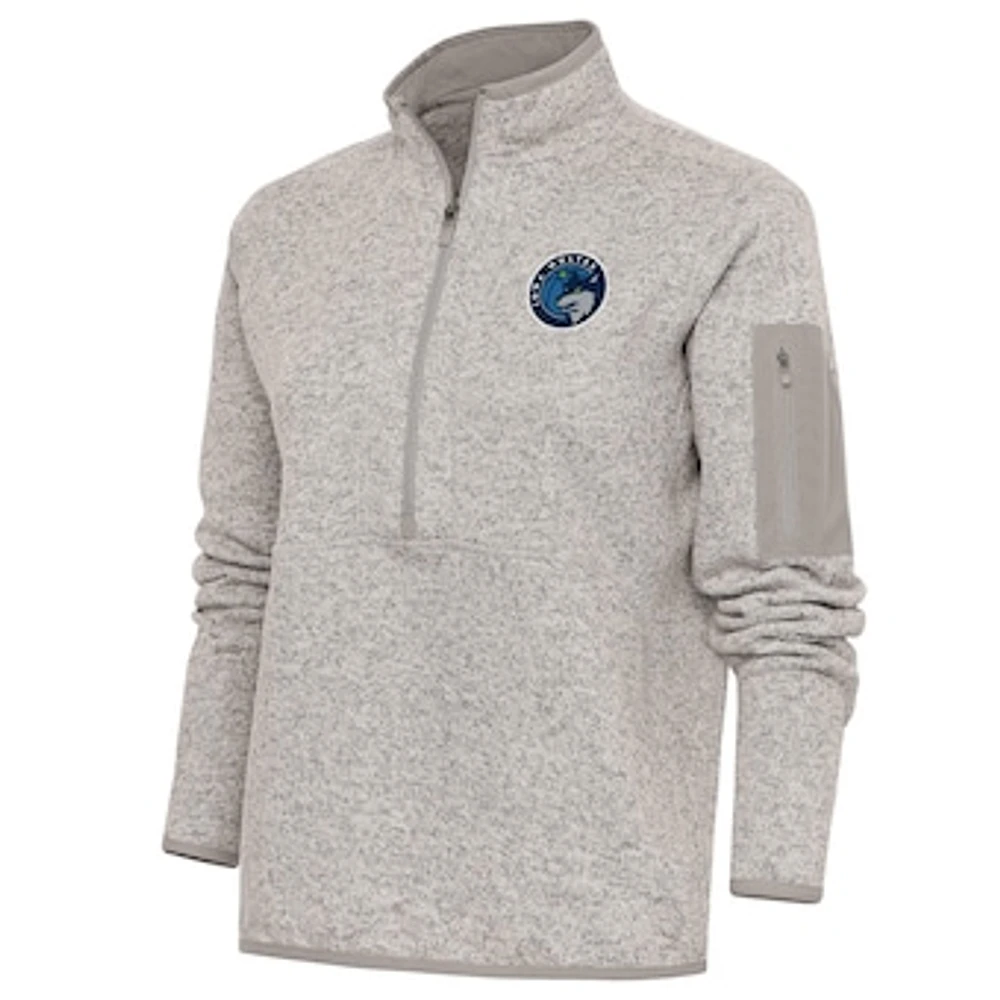 Women's Antigua Oatmeal Iowa Wolves Fortune Half-Zip Pullover Jacket