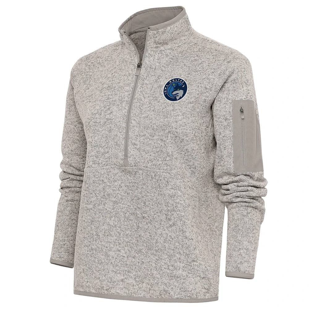 Women's Antigua Oatmeal Iowa Wolves Fortune Half-Zip Pullover Jacket