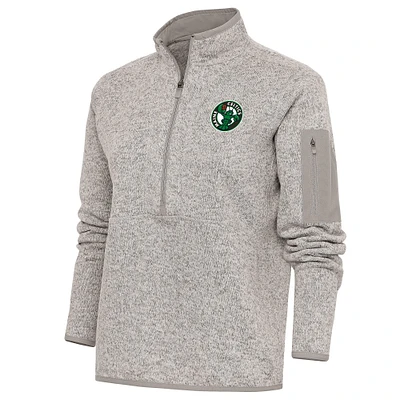 Women's Antigua Oatmeal Maine Celtics Fortune Half-Zip Pullover Jacket