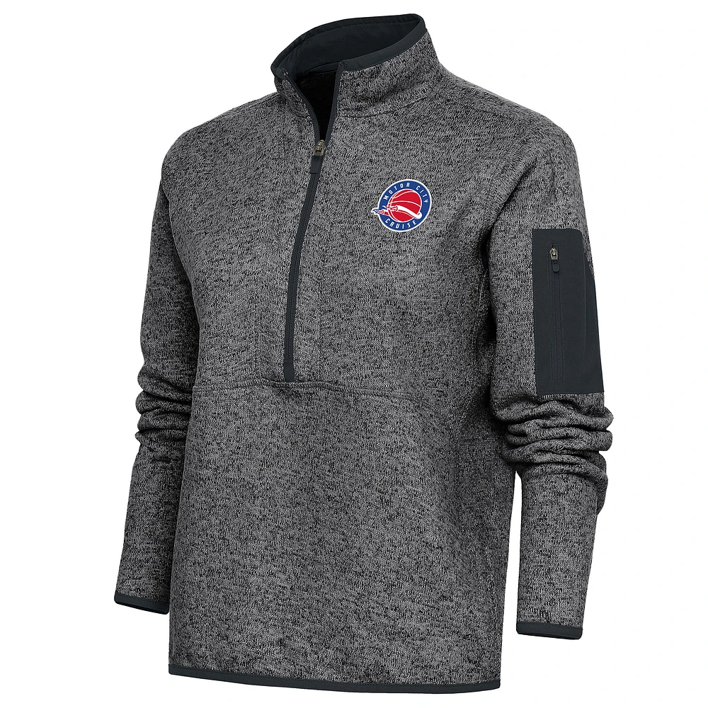 Women's Antigua Heather Charcoal Motor City Cruise Fortune Half-Zip Pullover Jacket