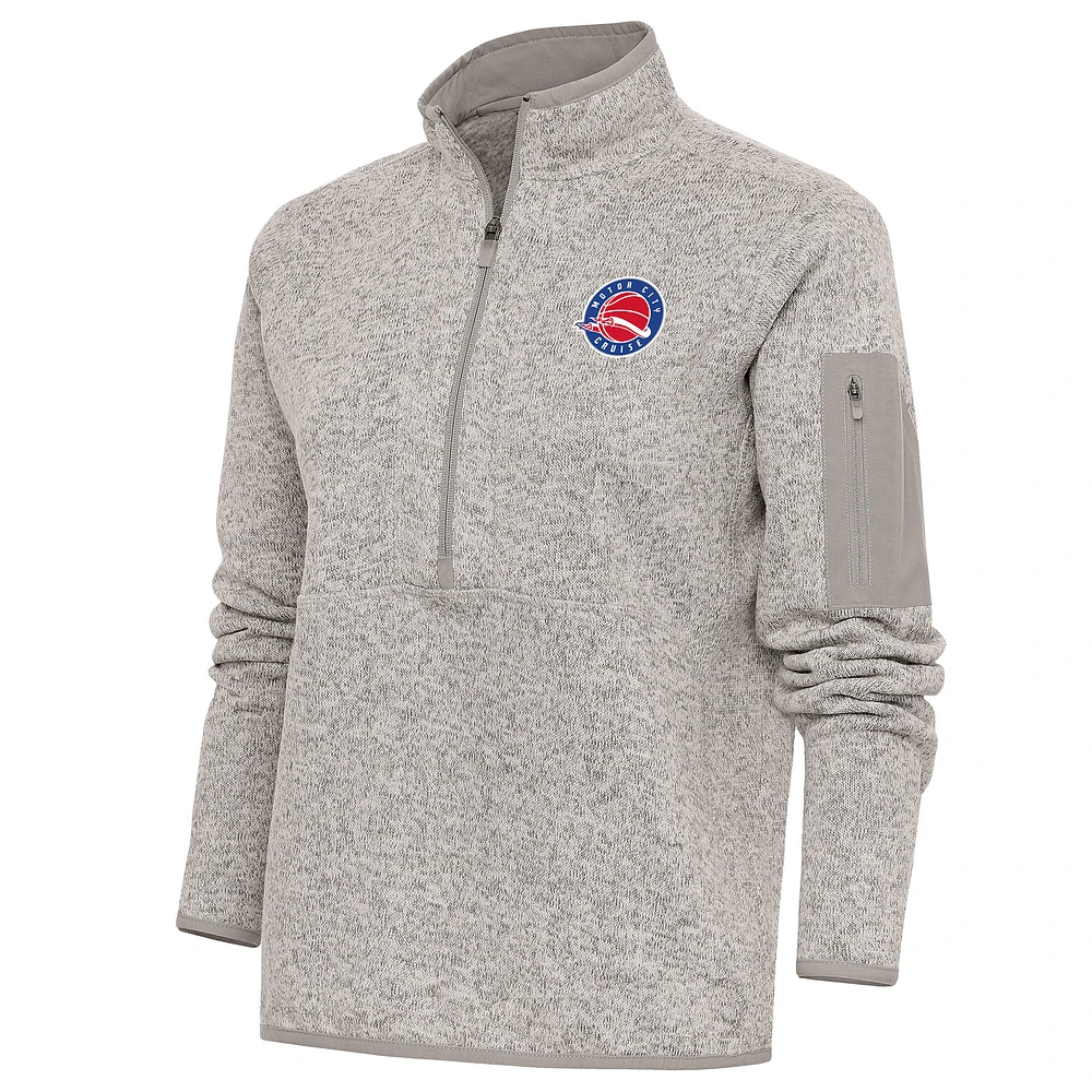 Women's Antigua Oatmeal Motor City Cruise Fortune Half-Zip Pullover Jacket