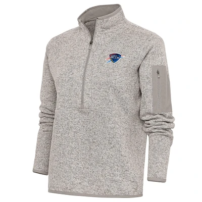 Women's Antigua Oatmeal Oklahoma City Blue Fortune Half-Zip Pullover Jacket