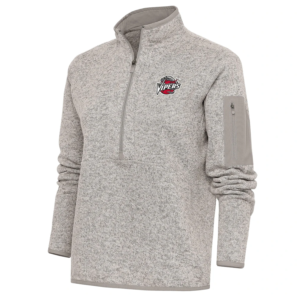 Women's Antigua Oatmeal Rio Grande Valley Vipers Fortune Half-Zip Pullover Jacket