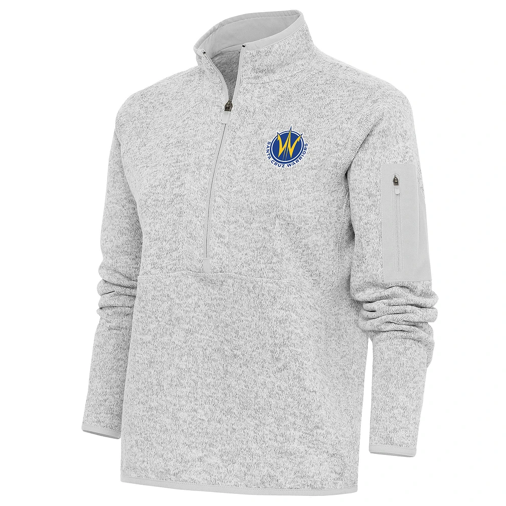 Women's Antigua Heather Gray Santa Cruz Warriors Fortune Half-Zip Pullover Jacket