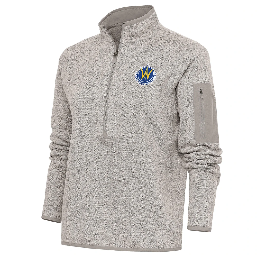 Women's Antigua Oatmeal Santa Cruz Warriors Fortune Half-Zip Pullover Jacket