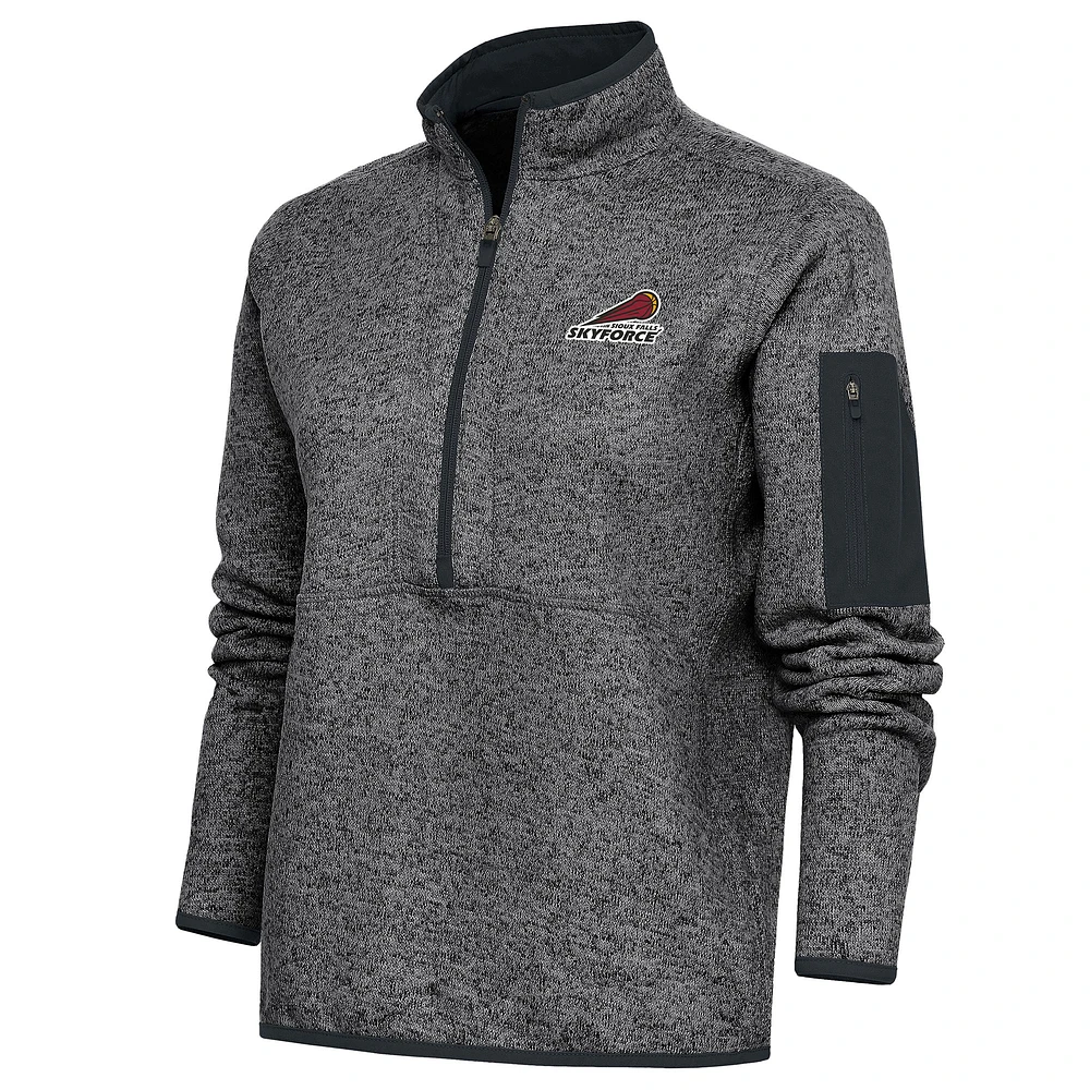 Women's Antigua Heather Charcoal Sioux Falls Skyforce Fortune Half-Zip Pullover Jacket