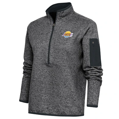 Women's Antigua Heather Charcoal South Bay Lakers Fortune Half-Zip Pullover Jacket