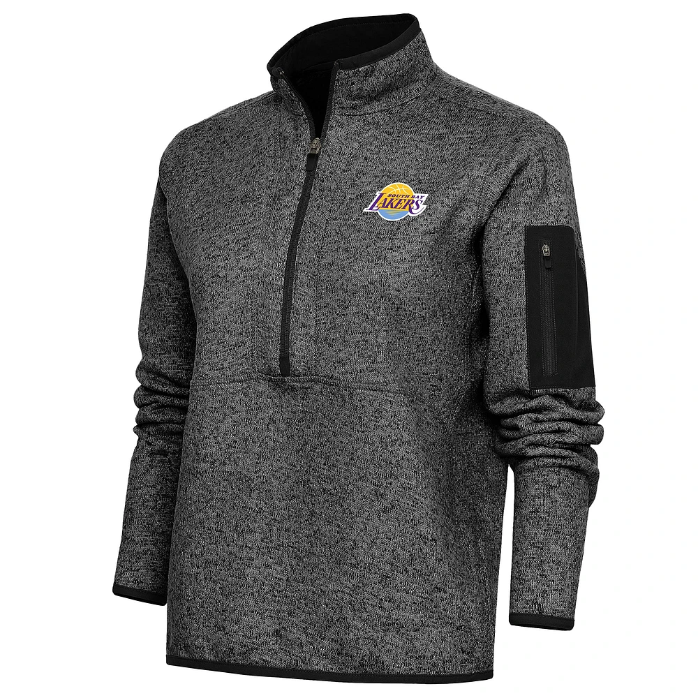 Women's Antigua Heather Black South Bay Lakers Fortune Half-Zip Pullover Jacket