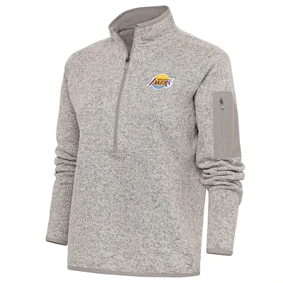 Women's Antigua Oatmeal South Bay Lakers Fortune Half-Zip Pullover Jacket