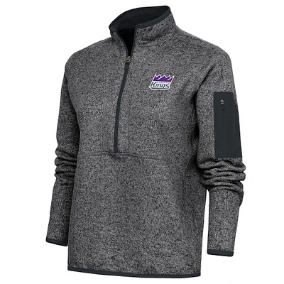 Women's Antigua Heather Charcoal Stockton Kings Fortune Half-Zip Pullover Jacket
